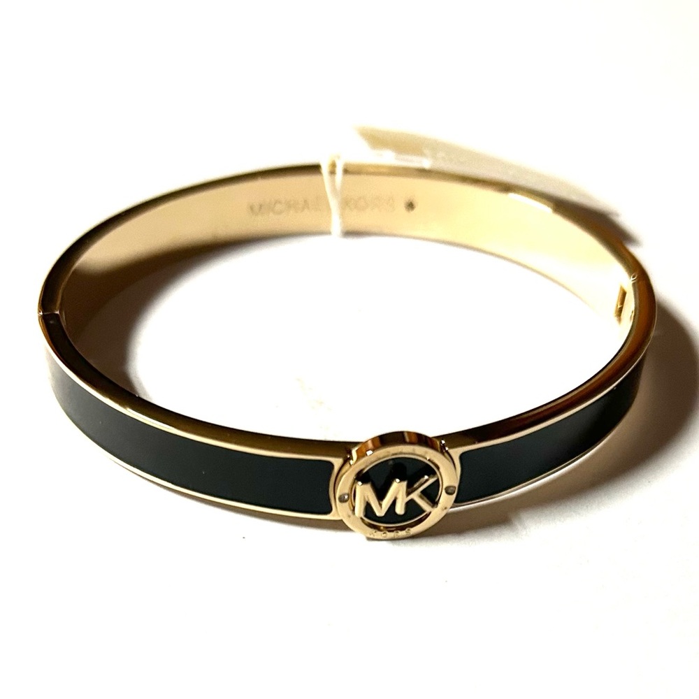 Authentic Michael Kors Logo Bracelet Black Gold-tone new with tags and box - Picture 1 of 5